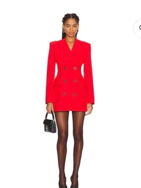 L'Academie Jamie Red Double-Breasted Mini Dress Blazer with Black Buttons